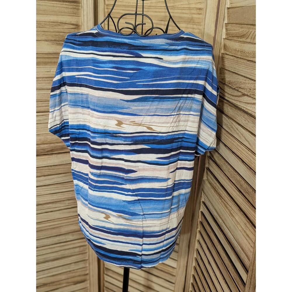 White House Black Market Top T-Shirt Striped Casual Blue Short Sleeve Medium - Picture 2 of 2